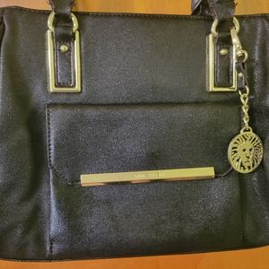 Black leather Anne Klein handbag w/ gold detail